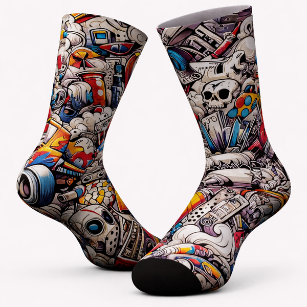 Colorful Skull Print Mid-Calf Socks – Unisex