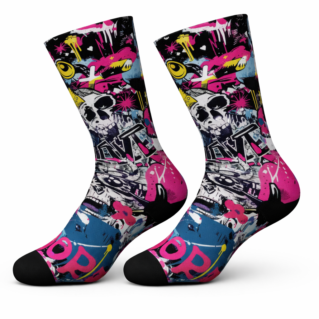 Graffiti Skull Crew Socks – Unisex