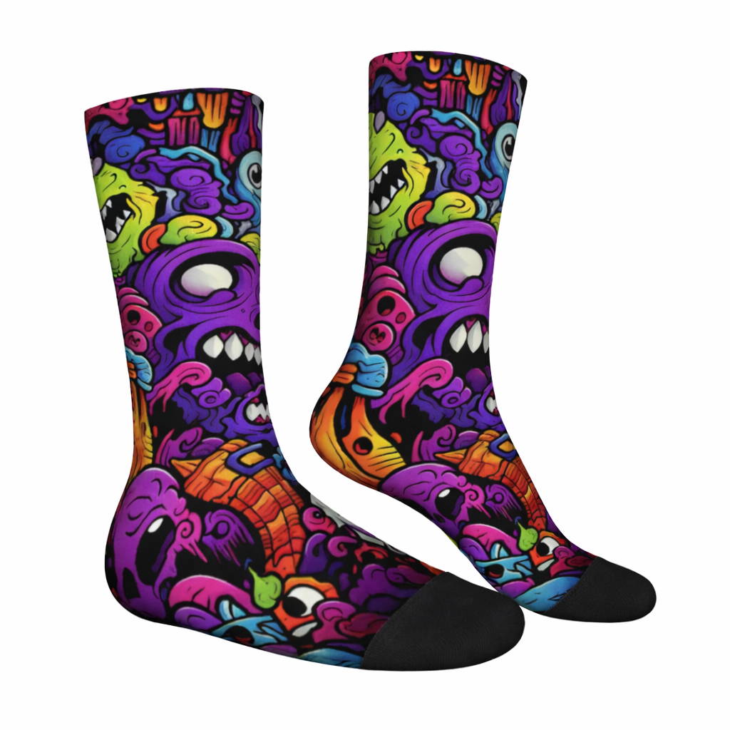 Monster Print Mid-Calf Sports Socks – One Size