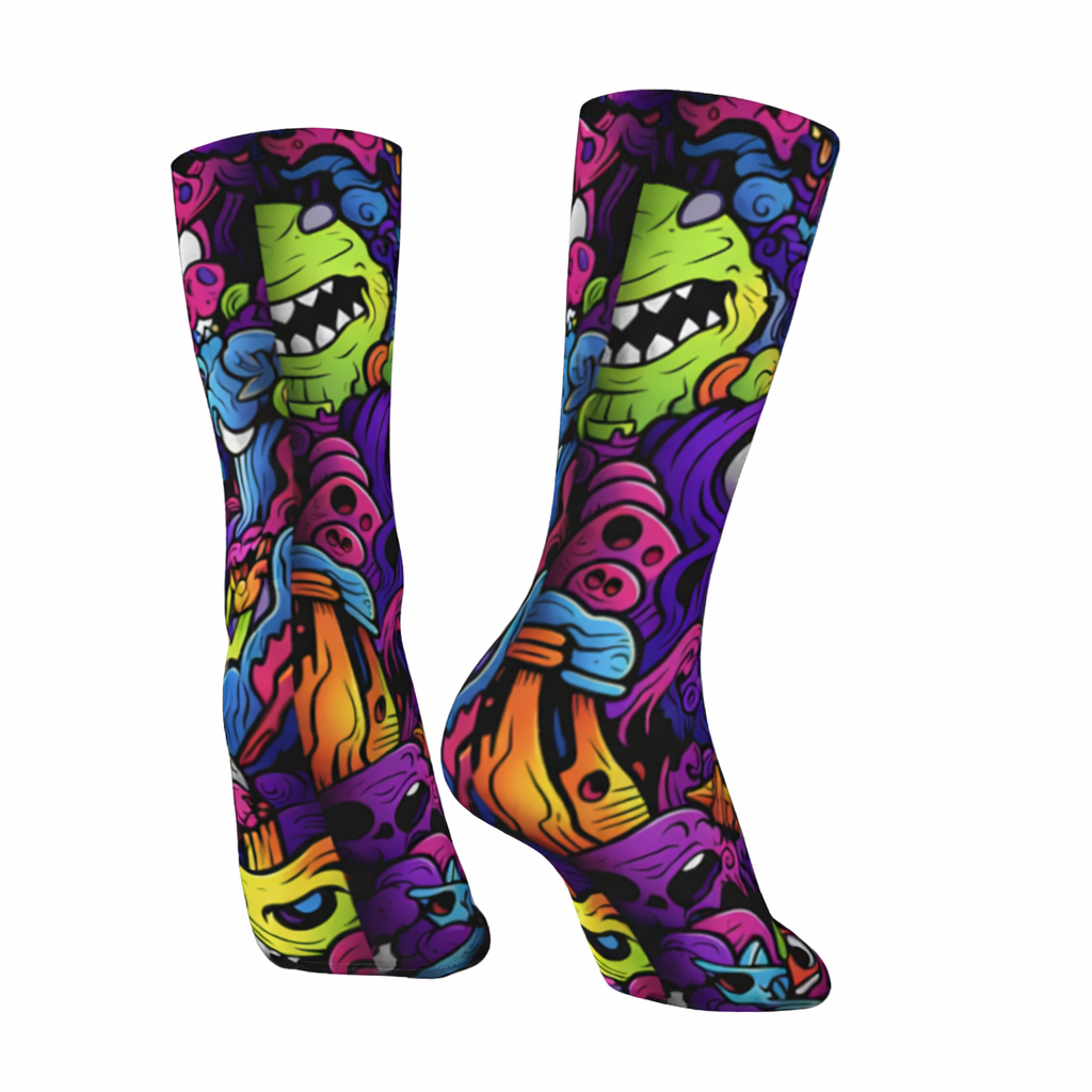 Monster Print Mid-Calf Sports Socks – One Size